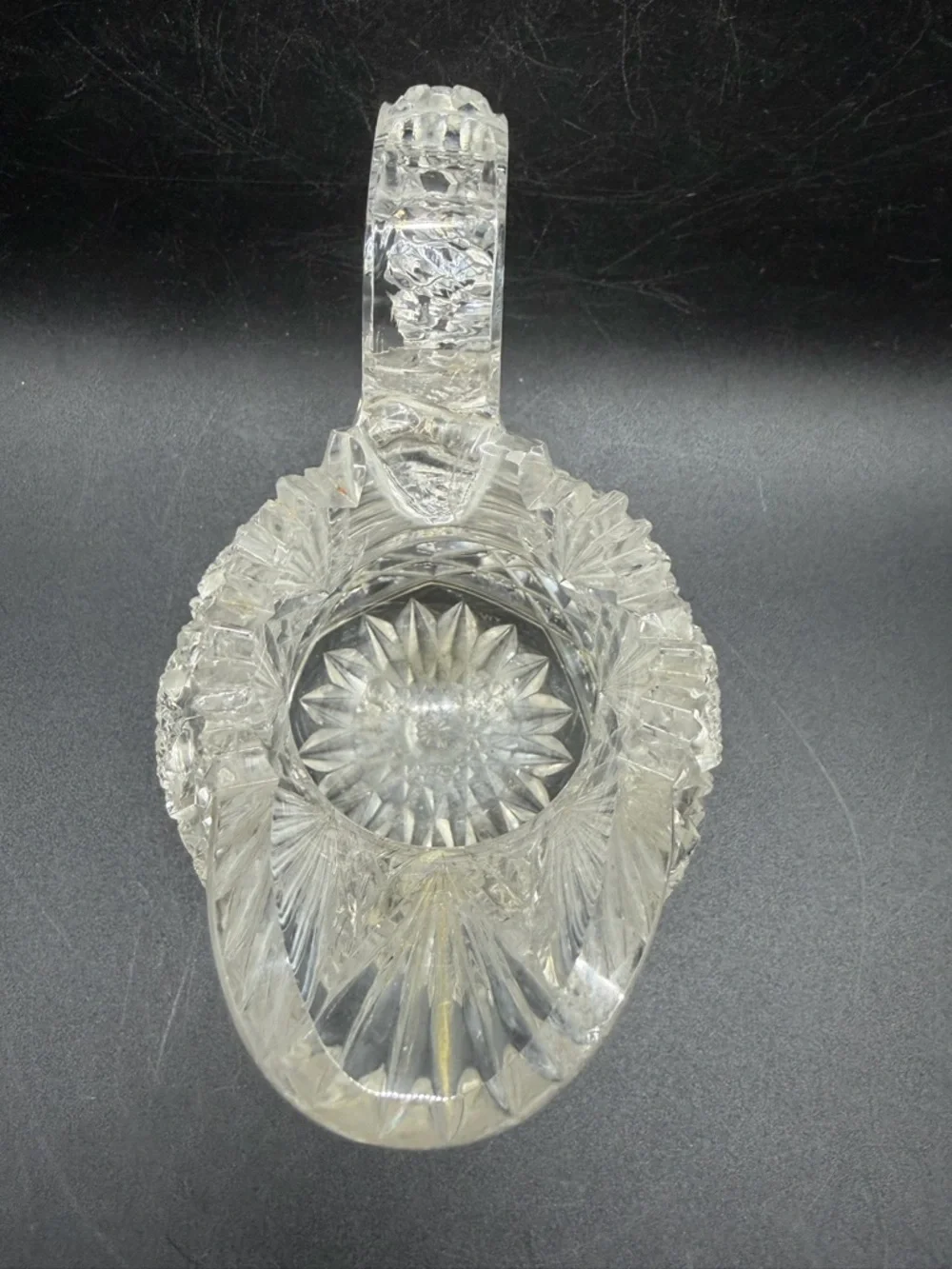 TW Signed Vintage Cut Crystal Jug Pitcher Creamer Pourer Vessel Tableware Decor
